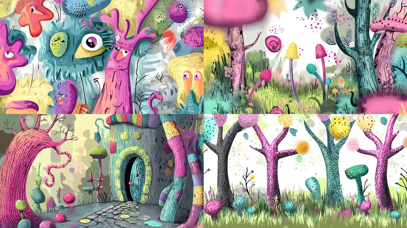 Whimsical Enchanted Fantasy Style with Vibrant Brushstroke Textures - Midjourney sref style