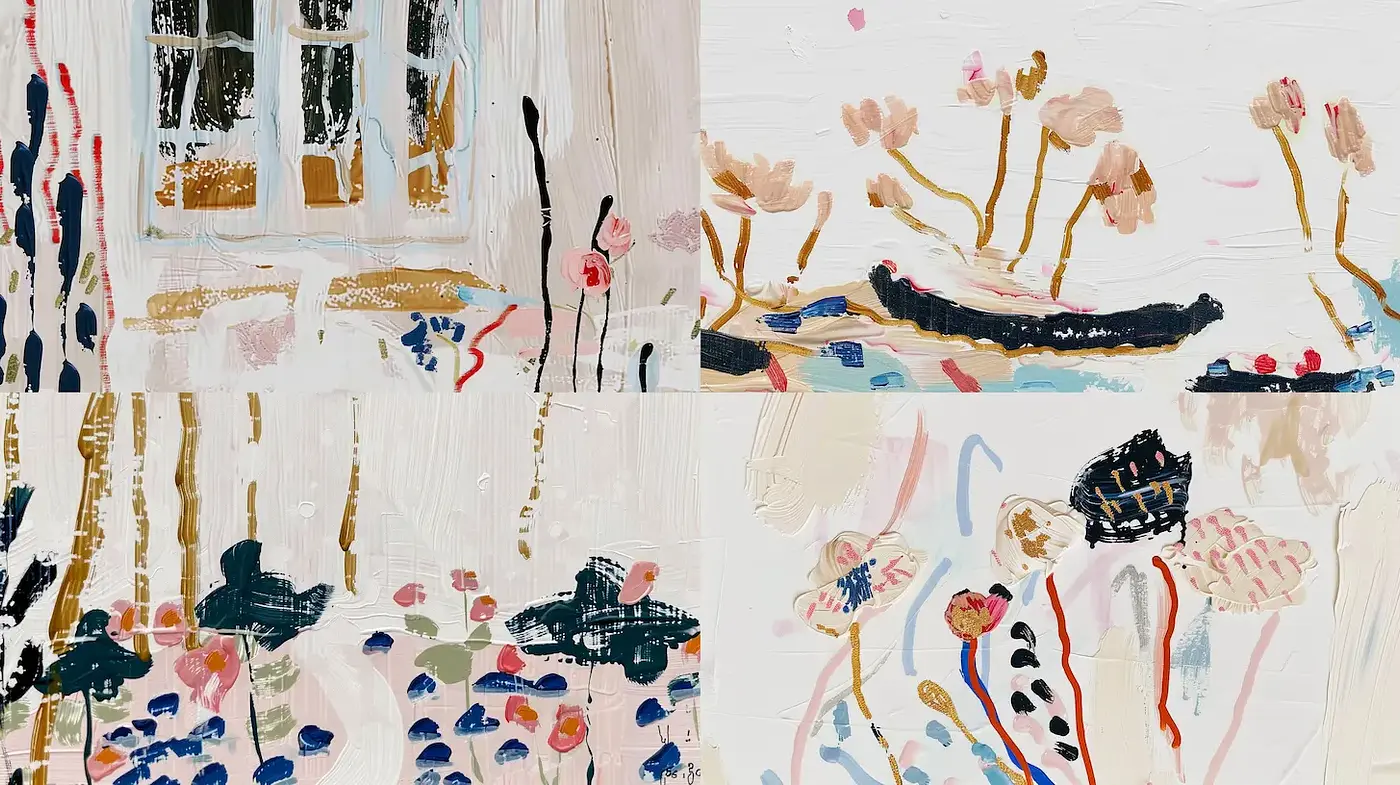 Whimsical and Textured Floral Landscapes with a Playful Atmosphere - Midjourney sref style