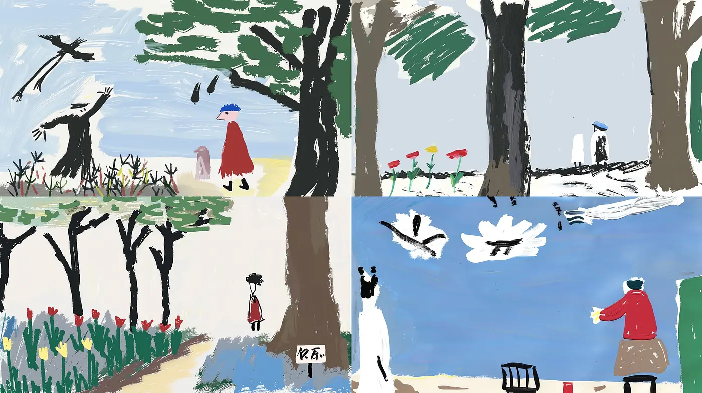 Whimsical Brushstrokes in Nature's Embrace - Midjourney sref style