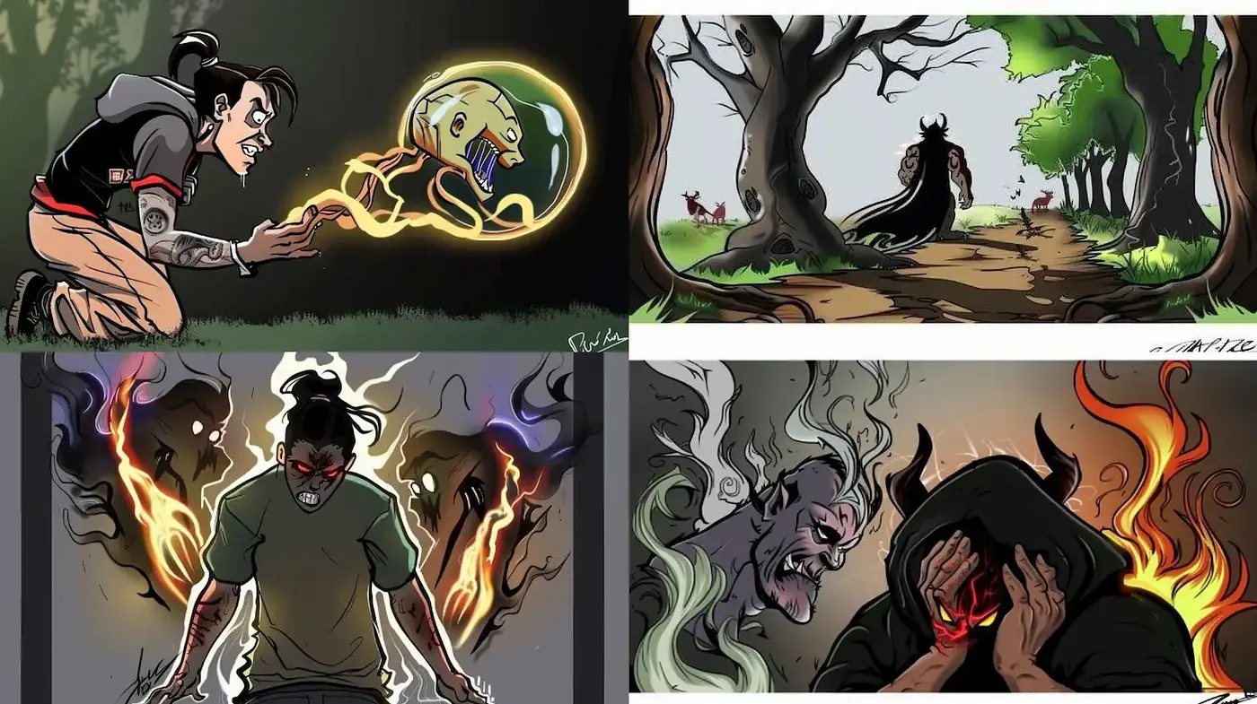 Dynamic and Expressive Illustrated Style with an Eerie Undertone - Midjourney sref style