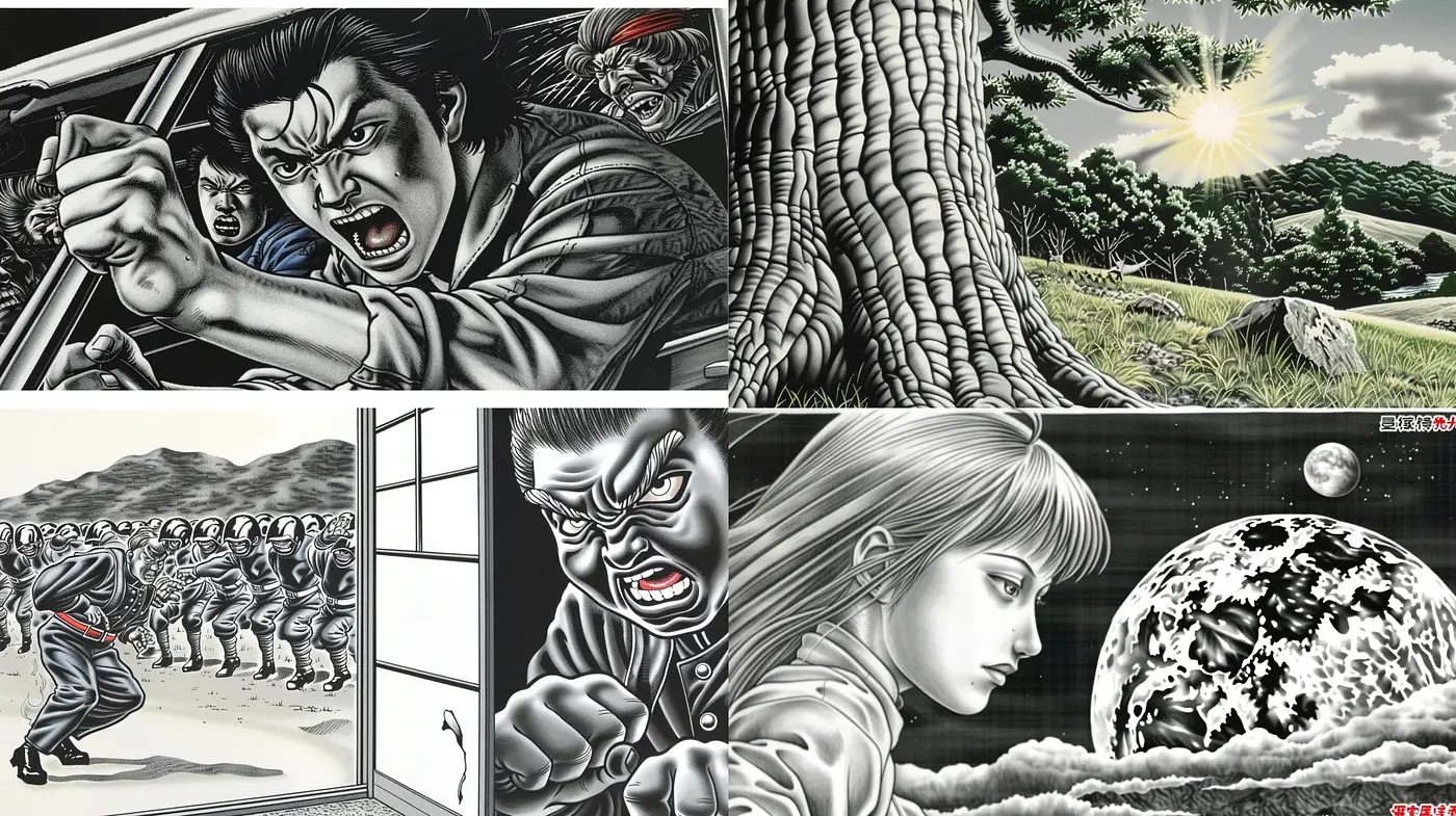 Monochromatic Dynamism in Graphic Novel Illustration - Midjourney sref style