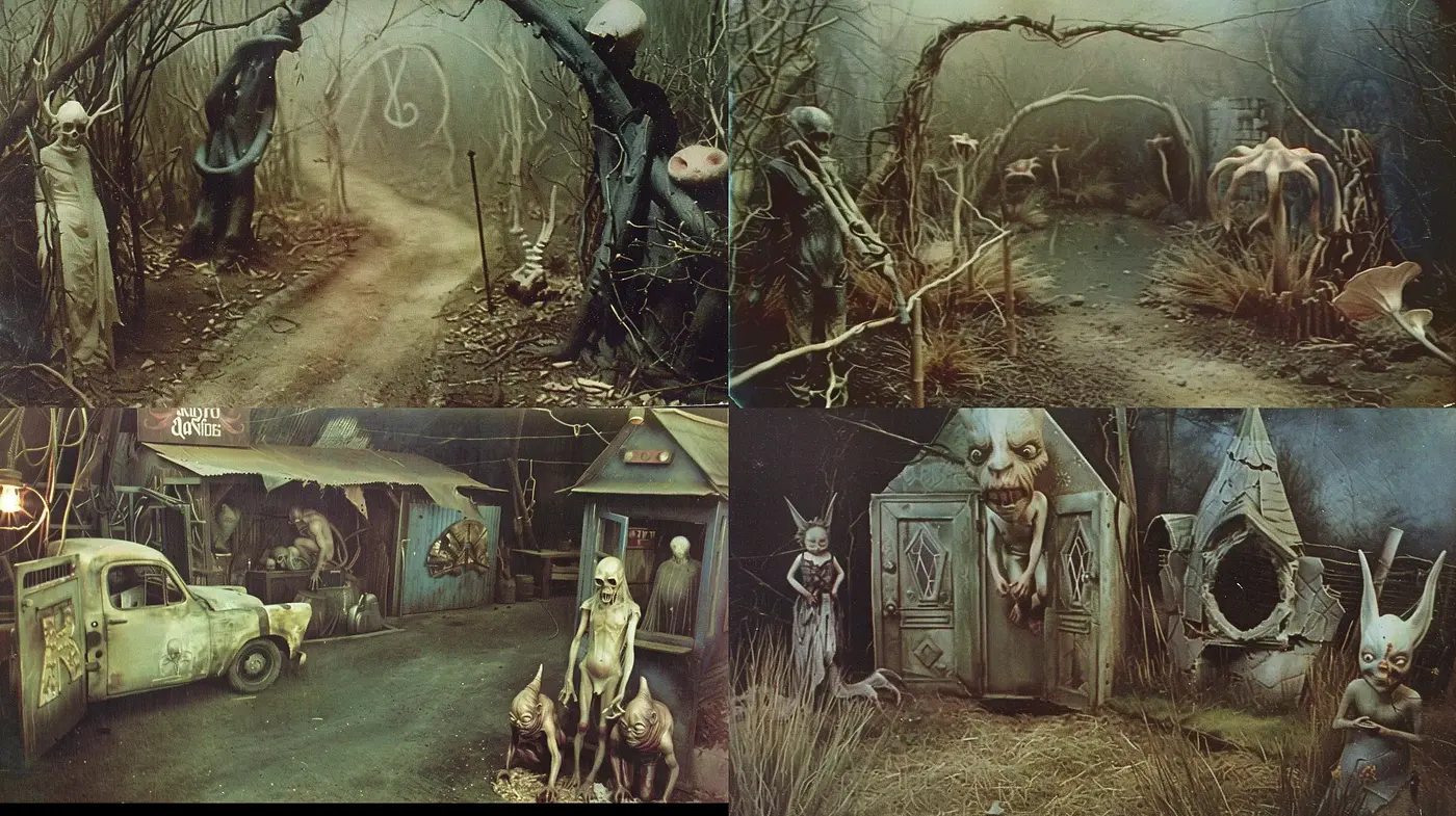 Eerie and Dreamlike Macabre World with Surrealistic Overtones - Midjourney sref style