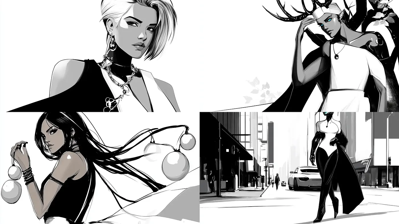 Monochromatic Elegance: A Homage to Graphic Novel Artistry - Midjourney sref style