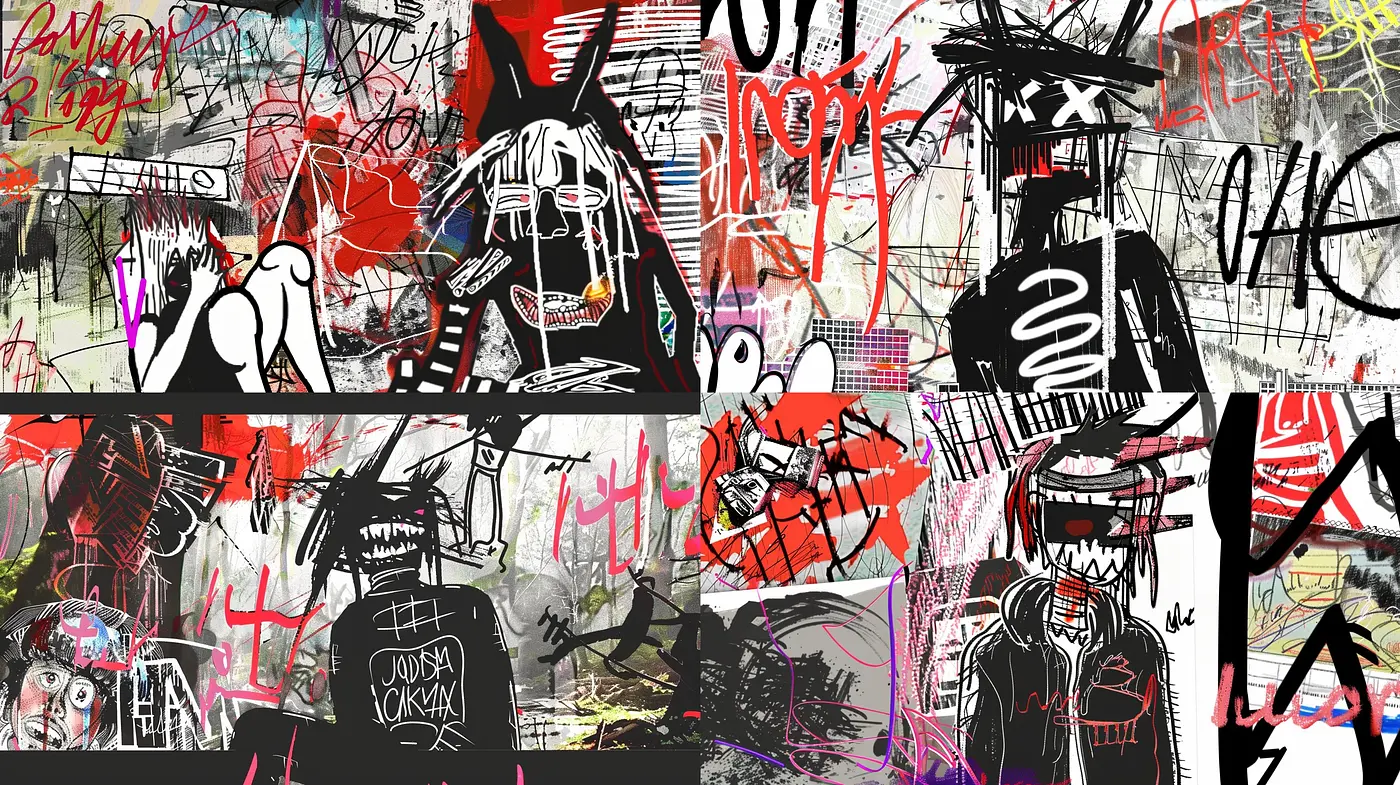 Urban Chaos Symphony: A Visual Mixtape of Graffiti and Abstract Expressionism - Midjourney sref style