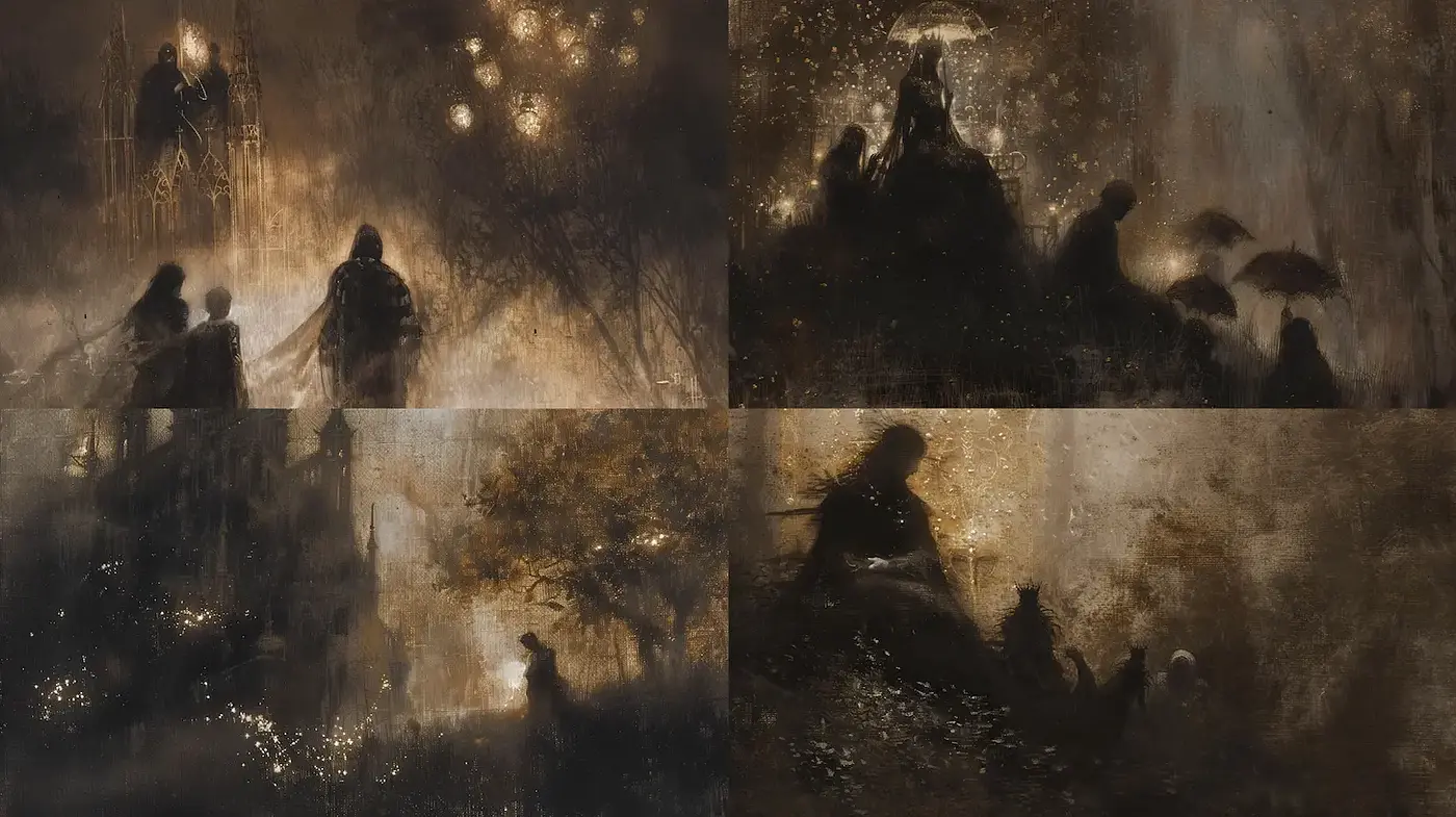 Mysterious and Ethereal Imagery with a Dark Palette - Midjourney sref style