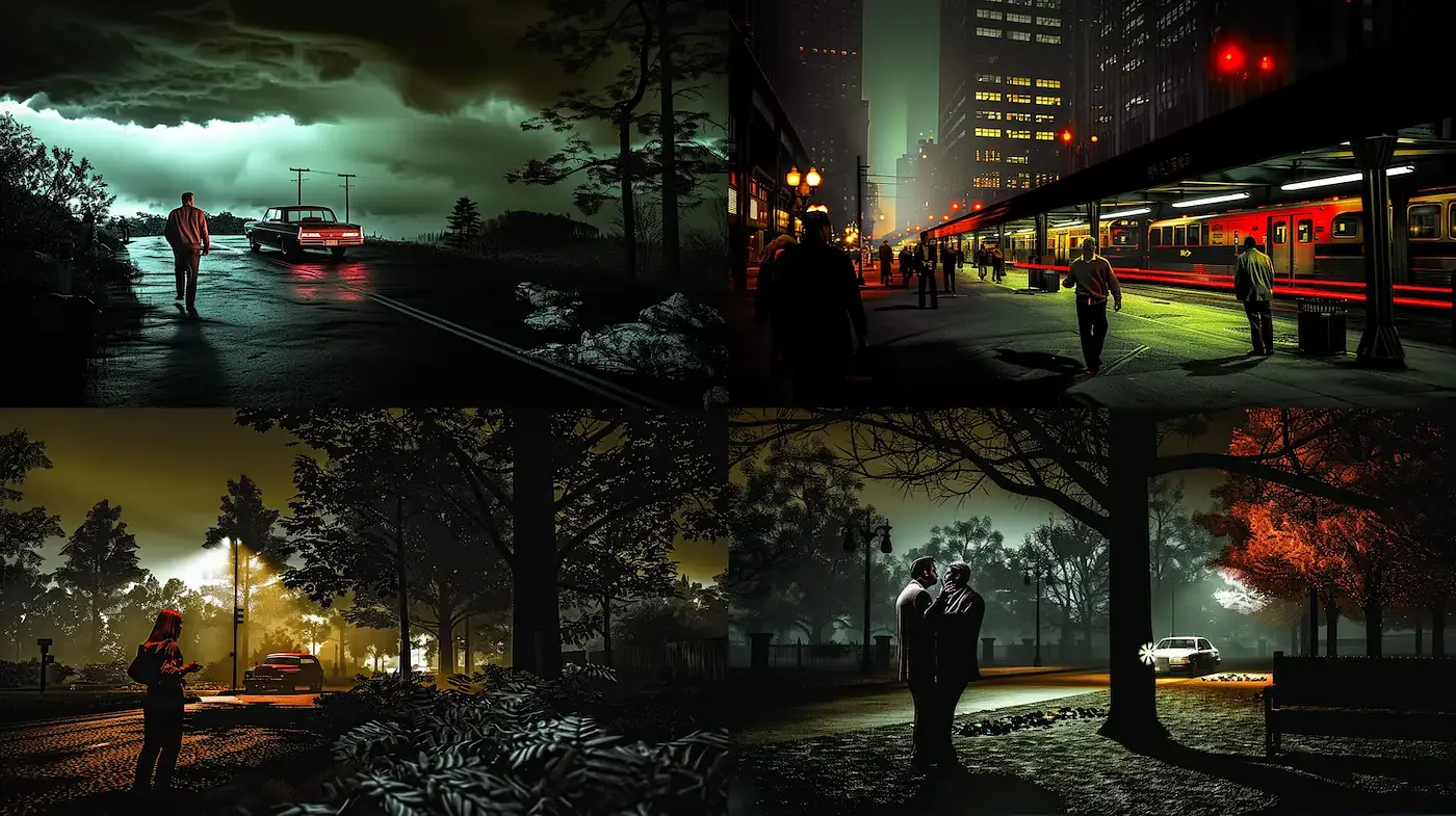 Dramatic Nightscapes with Urban Undertones - Midjourney sref style