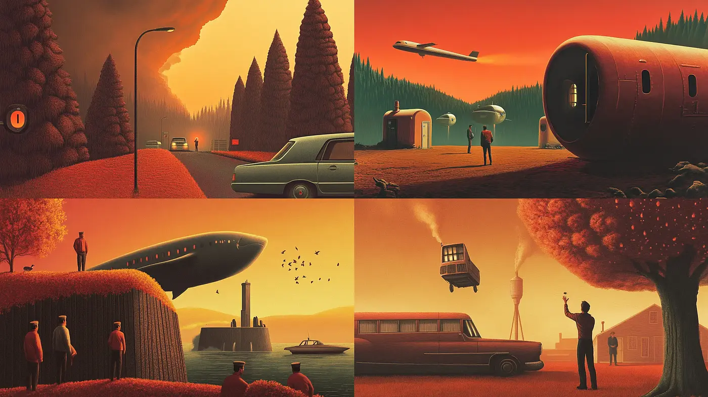 Uniform Twilight Hues in Surrealist Lanscapes - Midjourney sref style