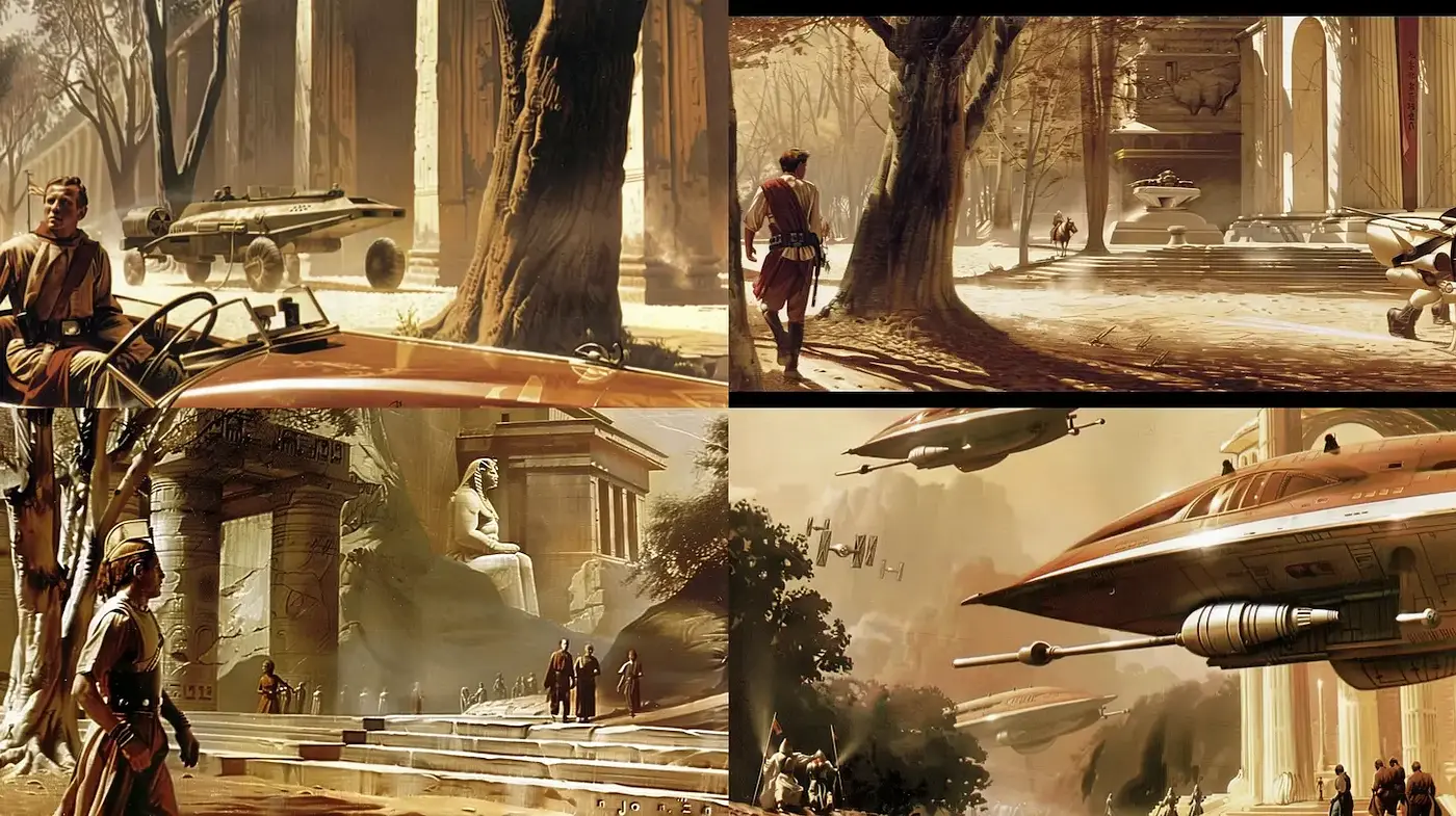 Futuristic yet classic sci-fi with a historical essence - Midjourney sref style