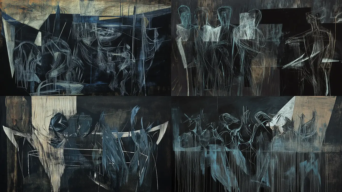 Ethereal Nocturne: An Exploration of Abstract Expressionism and Dark Hues - Midjourney sref style