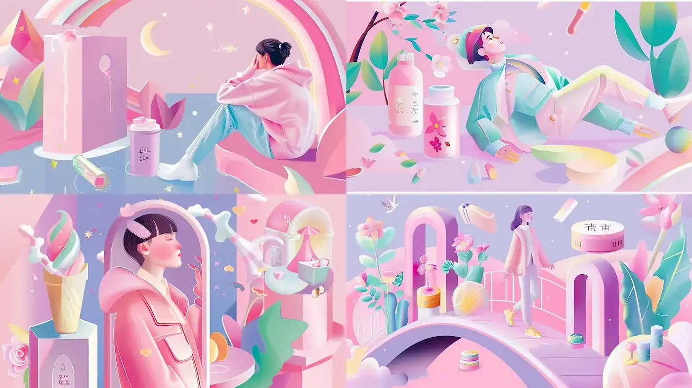 Pastel Dreamscape: Surreal Serenity in a Candy-Colored World - Midjourney sref style