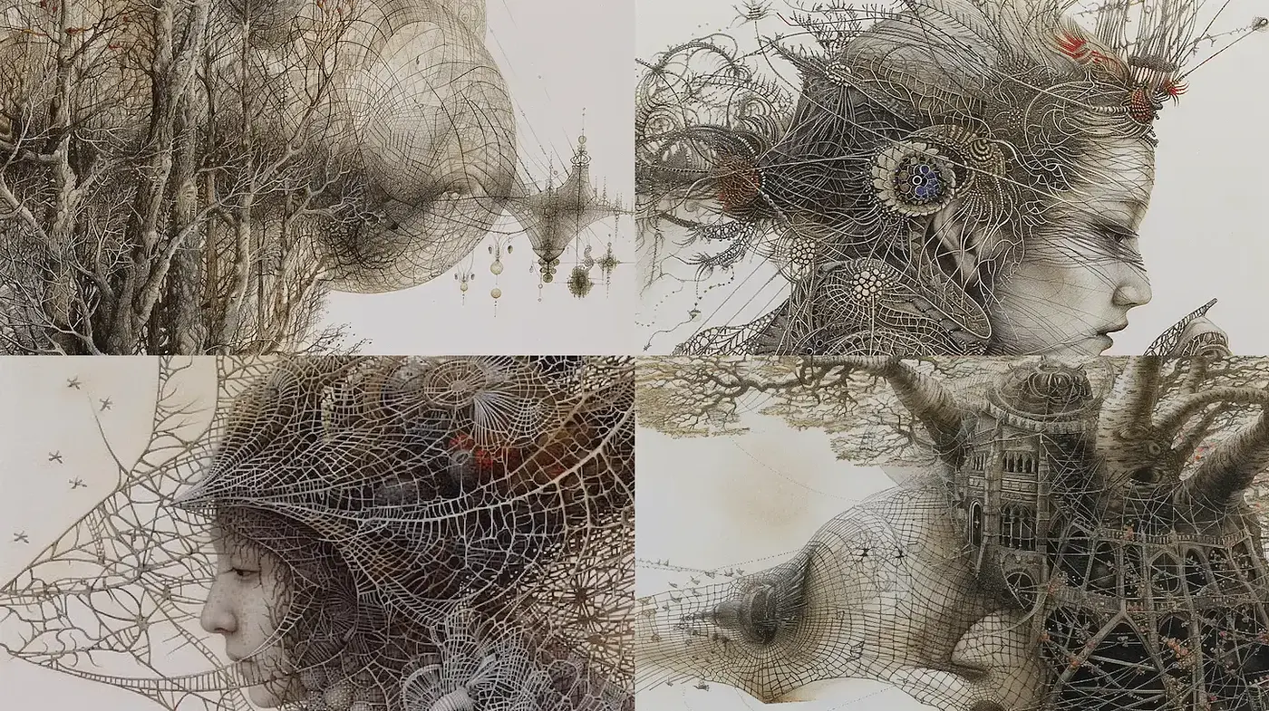 Intricate and Ethereal Imagery with a Dreamlike Quality - Midjourney sref style