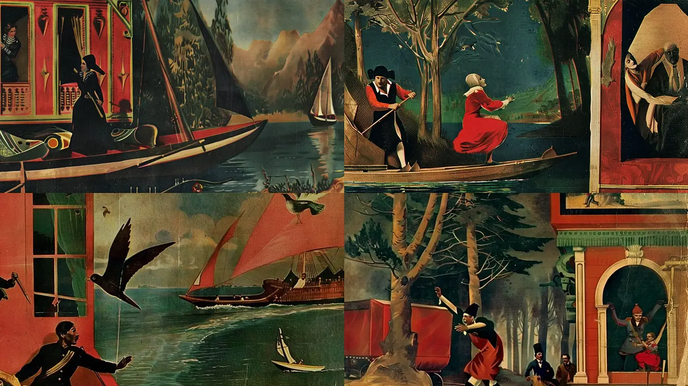 Timeless Elegance in Nautical Narrative Scenes - Midjourney sref style