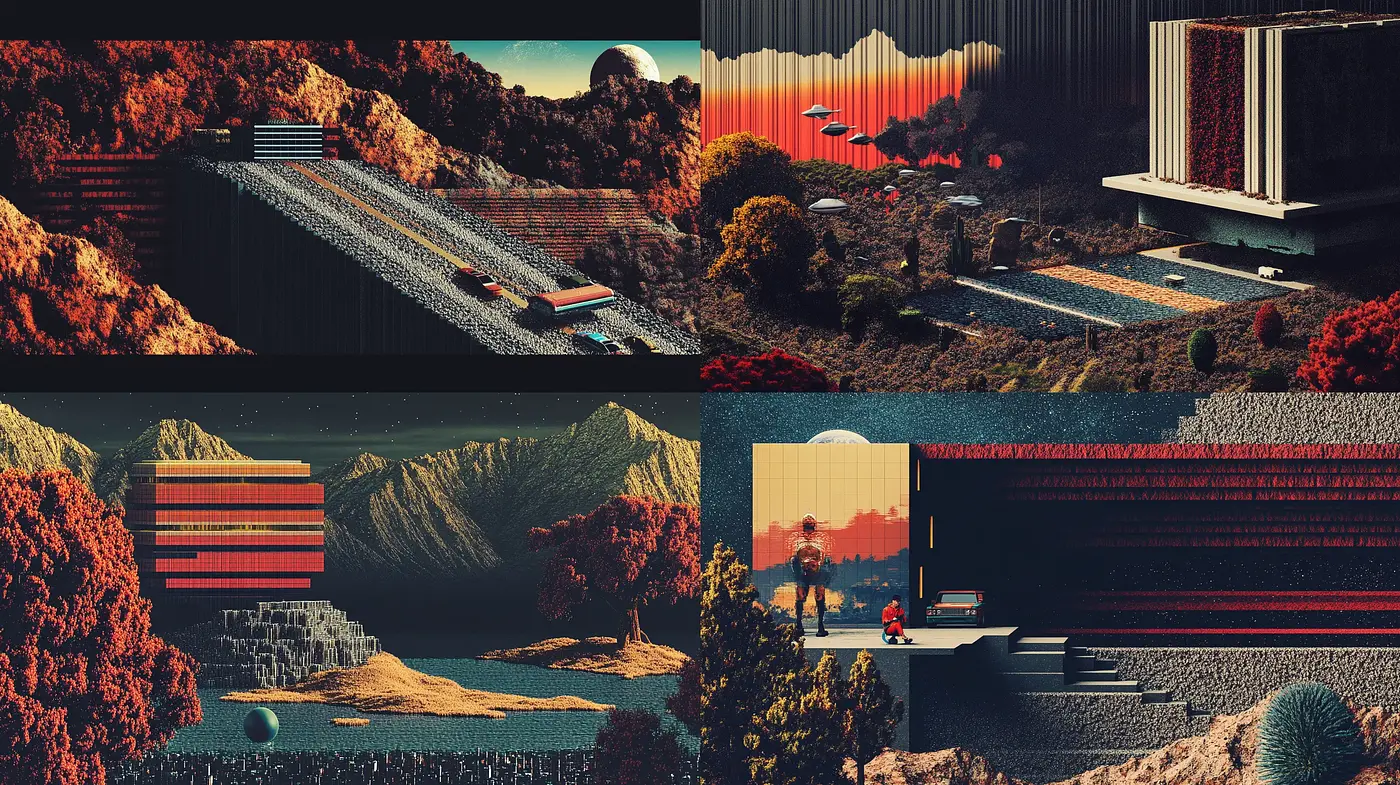 Retro-Futuristic Synthwave Dreamscape - Midjourney sref style