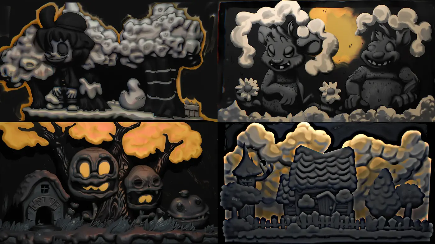 Whimsical Gothic Nocturne with a Hint of Burtonesque Fantasy - Midjourney sref style