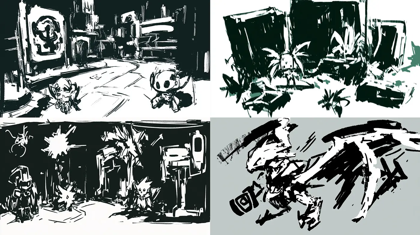 Monochromatic Expressionist Strokes and Abstract Dynamics - Midjourney sref style