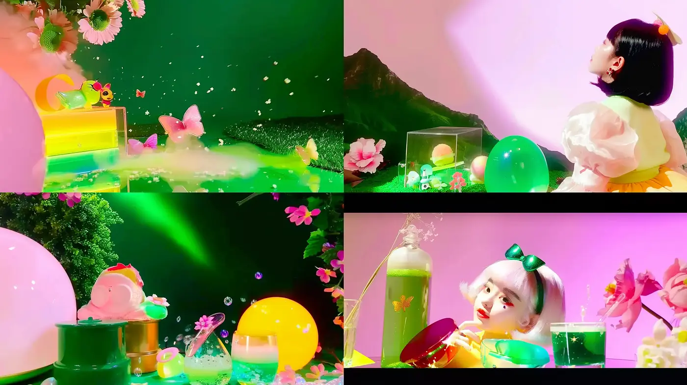 Kaleidoscopic Dreamscape: A Blend of Hyperreal Elements with Neon Pop Artistry - Midjourney sref style