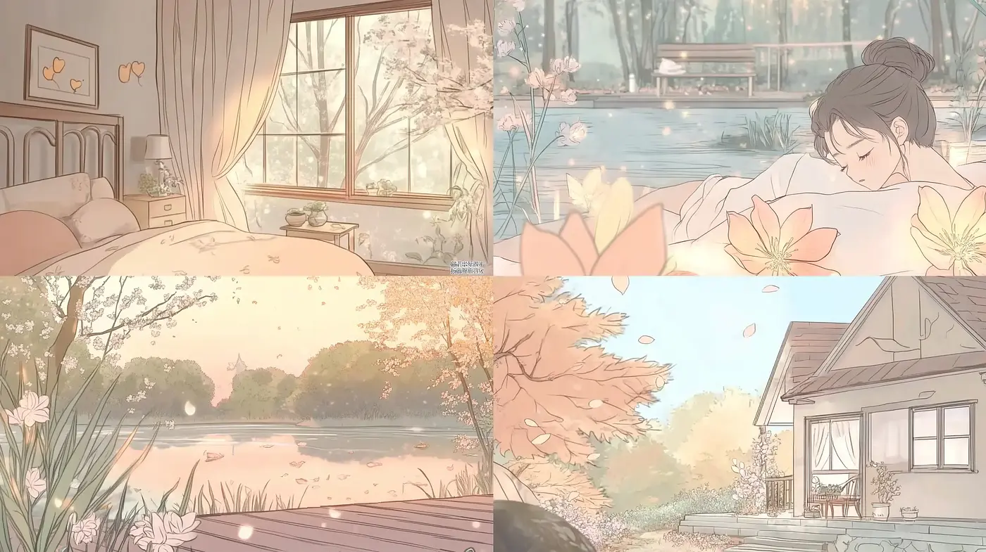 Warm Pastel Serenity: A Consistent Pictorial Homage to Tranquil Scenes - Midjourney sref style