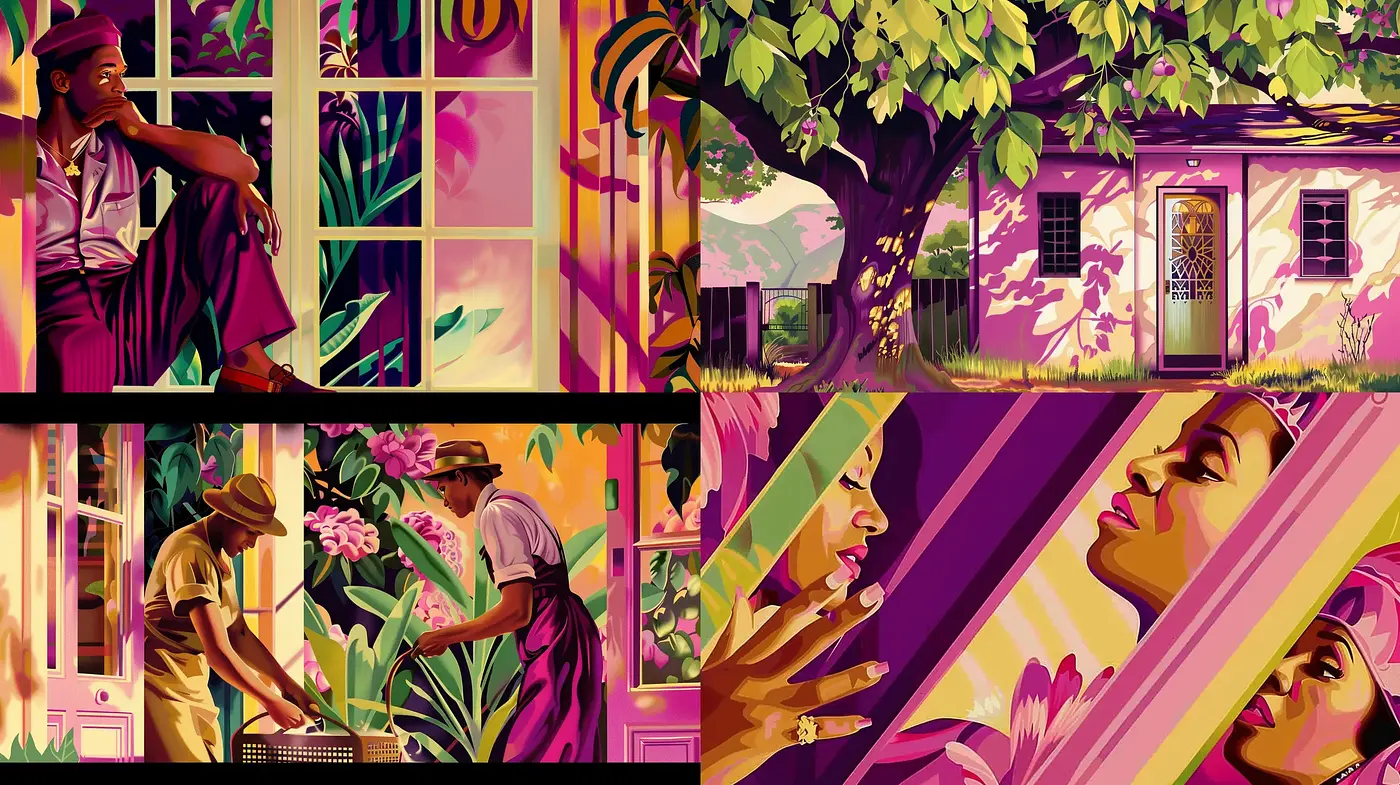 Eloquent Fusion of Modern Graphic Novel with Retro Color Schemes - Midjourney sref style