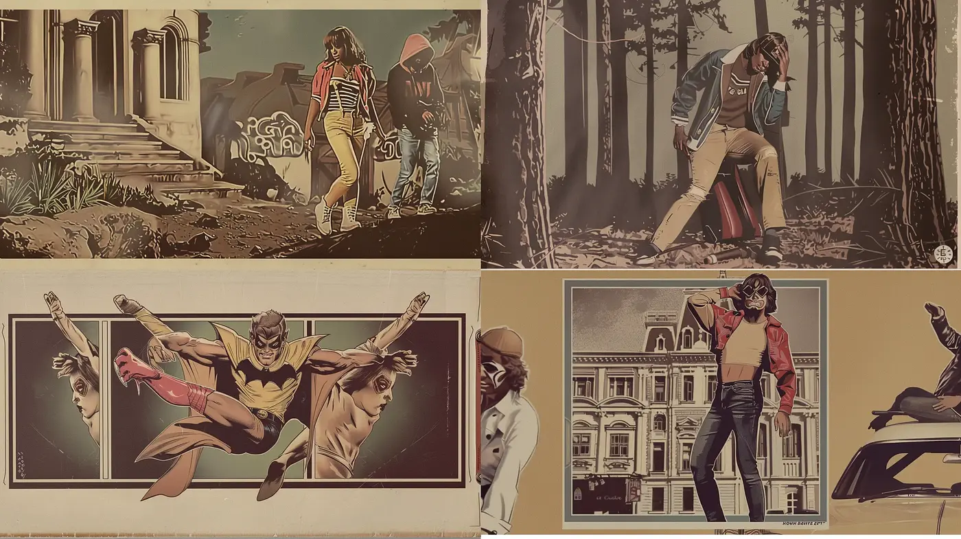 Retro Modern Cinematic Illustrations with Graphic Novel Aesthetics - Midjourney sref style