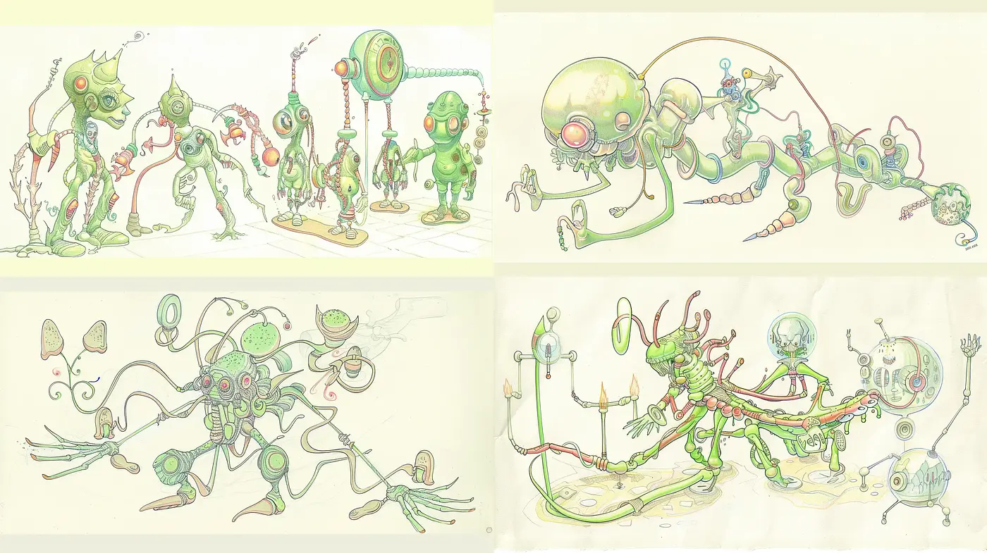 Eccentric Biomechanical Garden: A Journey Through Whimsical Sci-fi Flora and Fauna - Midjourney sref style