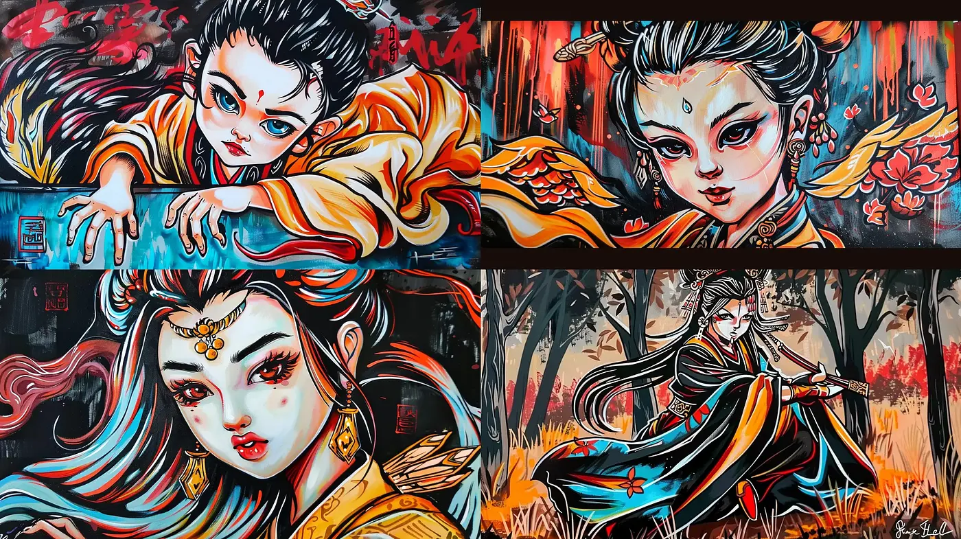 Vibrant Mythological Essence with Modern Graffiti Overtones - Midjourney sref style