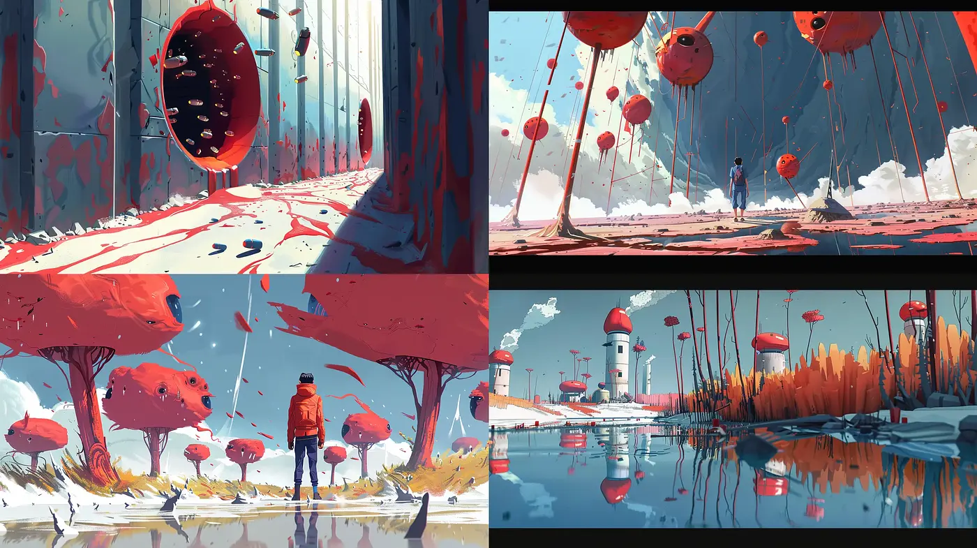 Consistent Dreamlike Vistas in Stylized Environmental Concept Art - Midjourney sref style