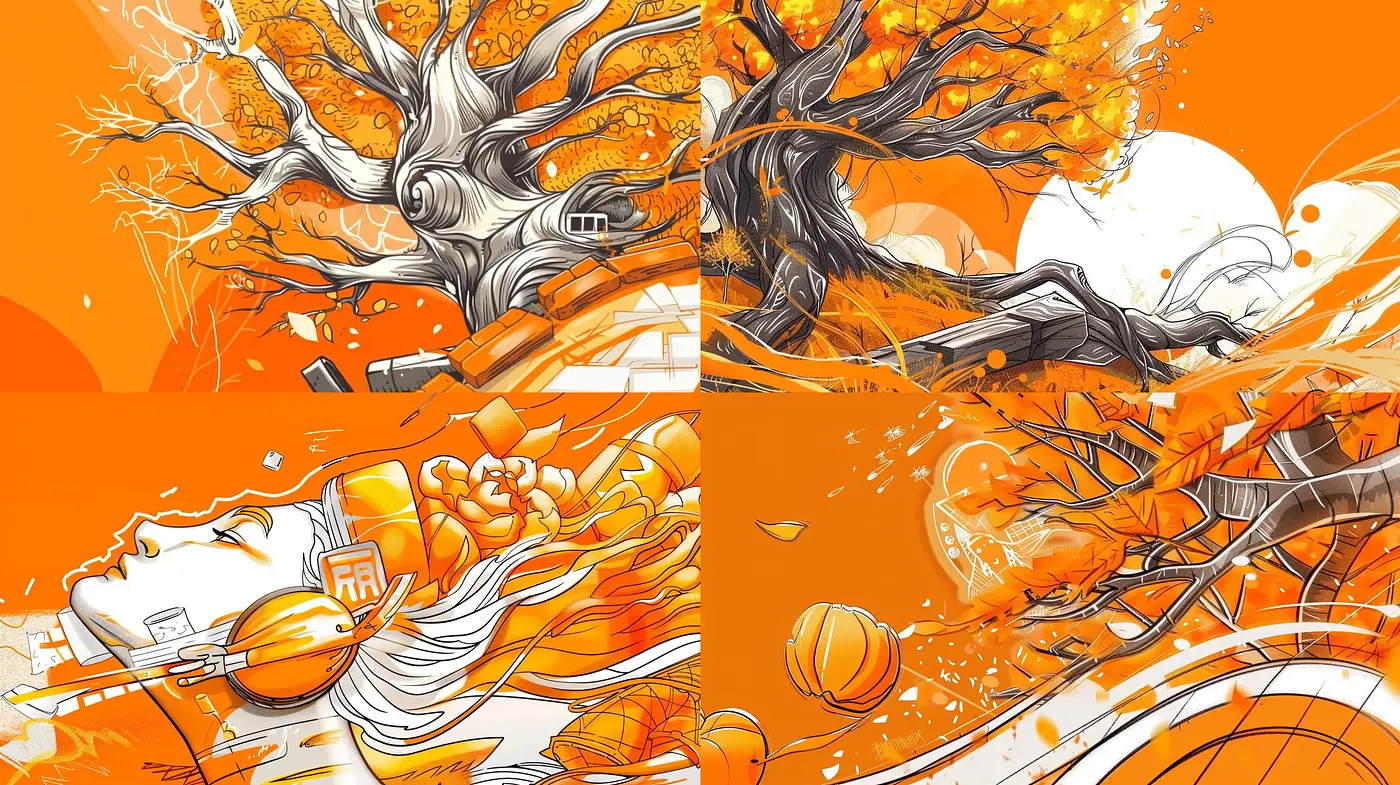 Orange Hues and Energetic Lines: A Study in Vivacity and Motion - Midjourney sref style