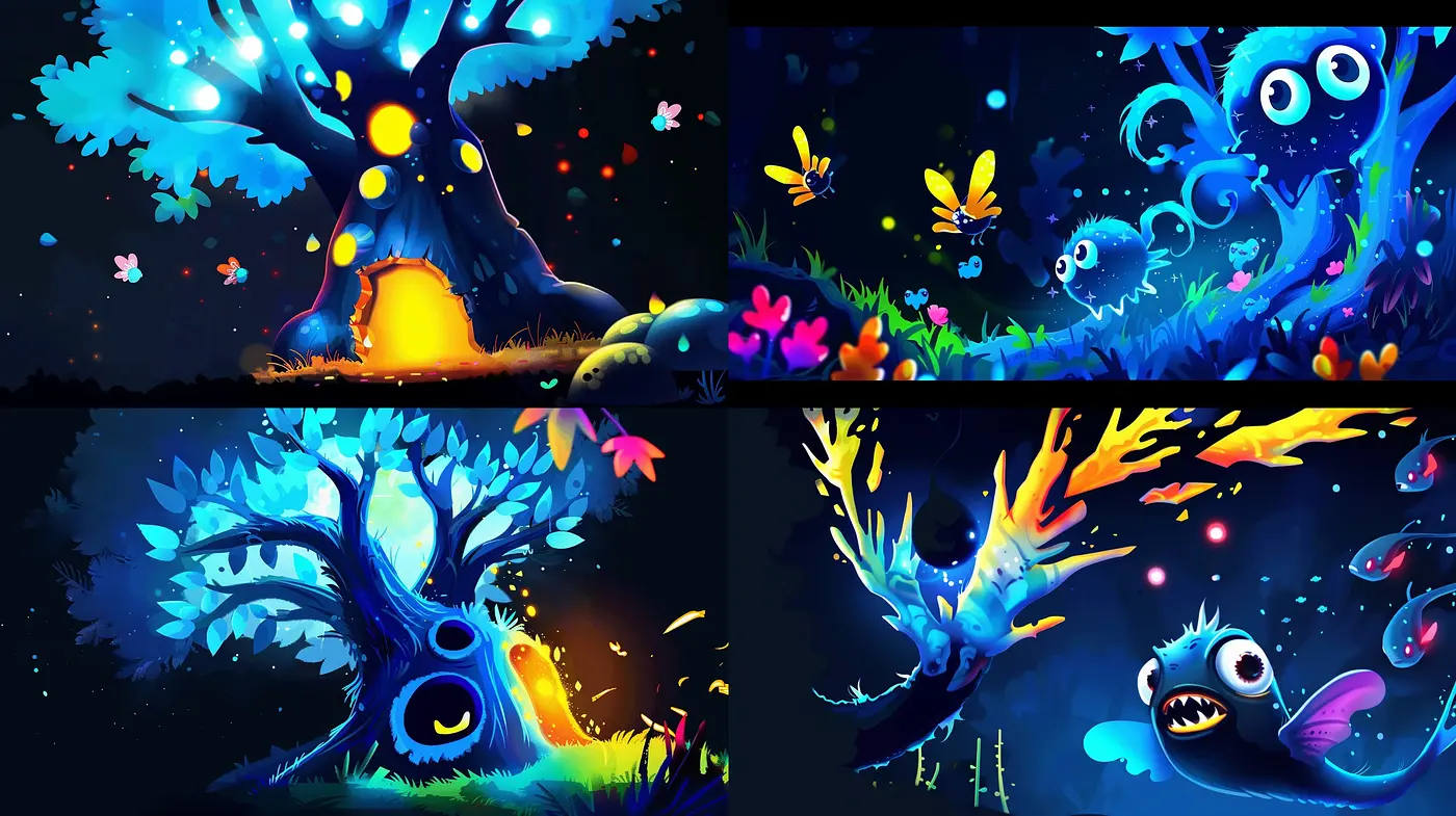 Luminous Whimsy: A Fusion of Vibrant Hues and Fantastical Elements in a Painted Style - Midjourney sref style