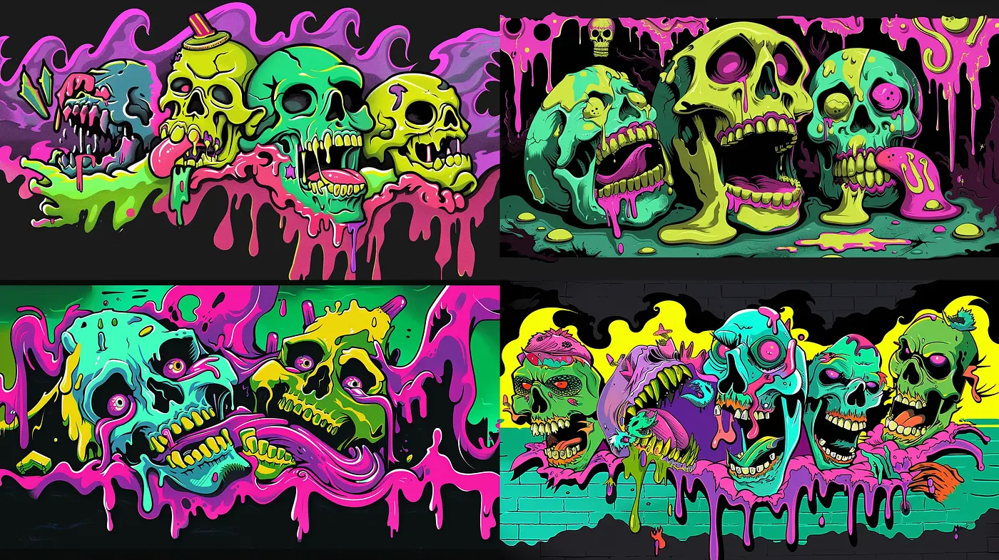 Neon Macabre: A Fusion of Vibrant Horror and Graffiti Art - Midjourney sref style