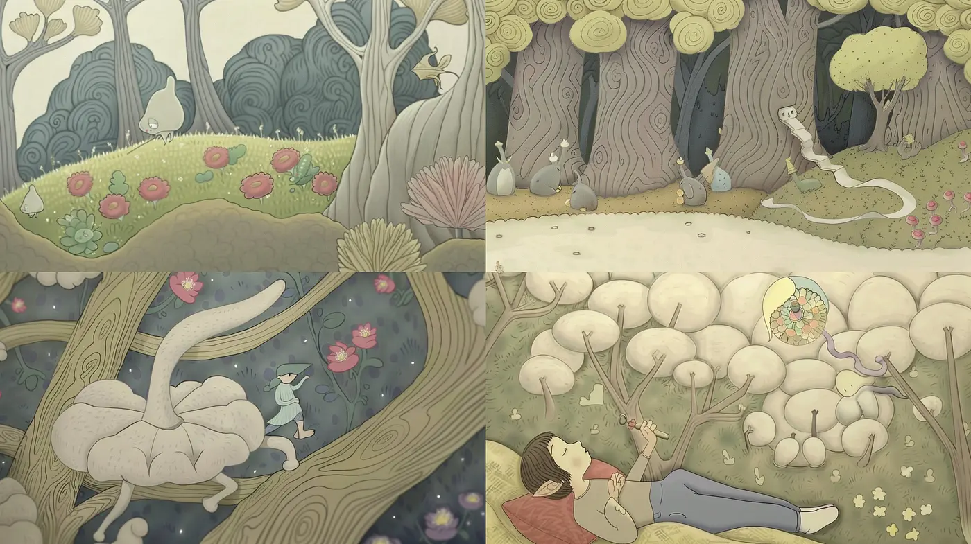 Whimsical Pastel Dreamscape Blending Natural and Fantastical Elements - Midjourney sref style