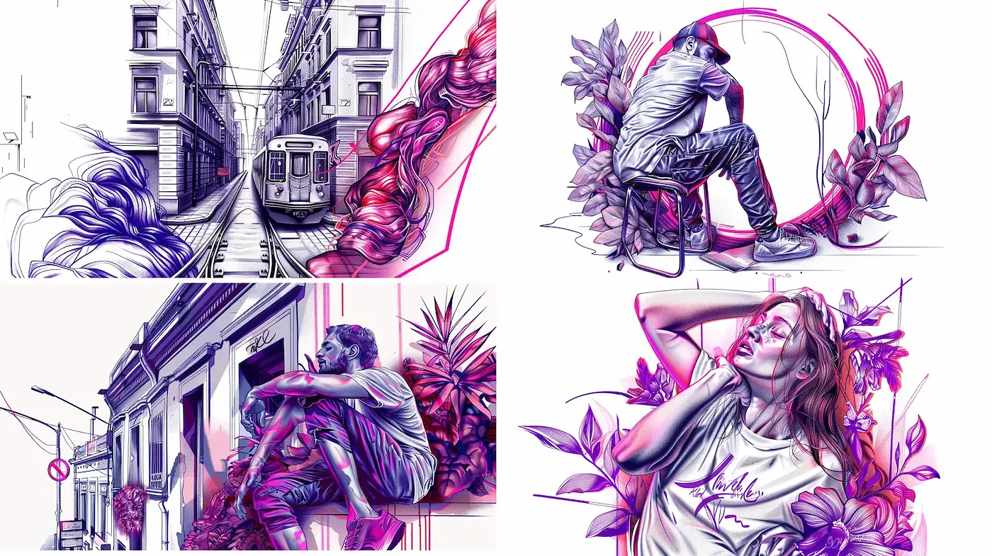 Vibrant Fusion of Urban Life and Nature with a Contemporary Artistic Touch - Midjourney sref style