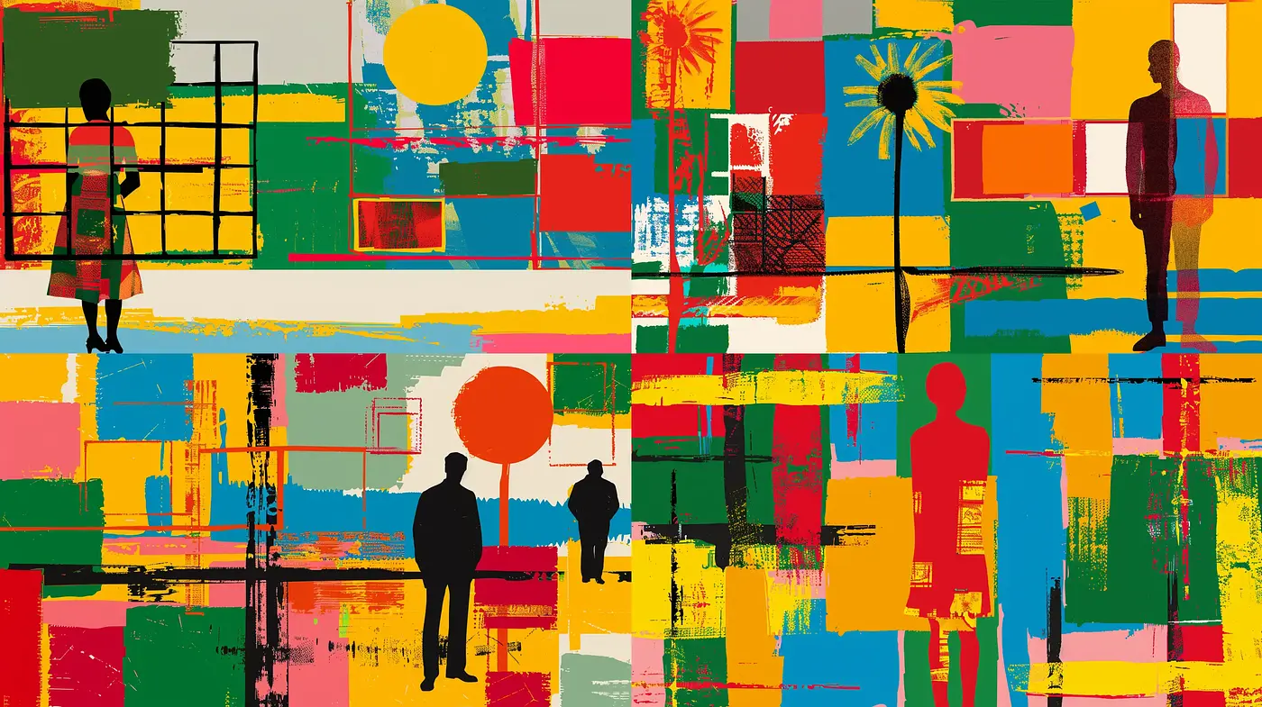 Eclectic Geometric Collage of Vivid Hues - Midjourney sref style