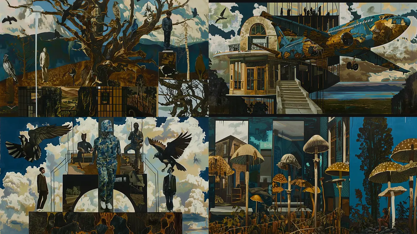 Ethereal Nocturnal Dreamscape with a Surreal Vintage Essence - Midjourney sref style
