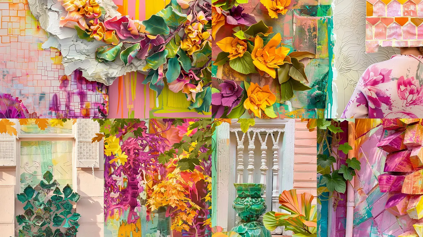 Synthetic Autumn Spectrum: A Blend of Vivid Hues and Organic Textures - Midjourney sref style