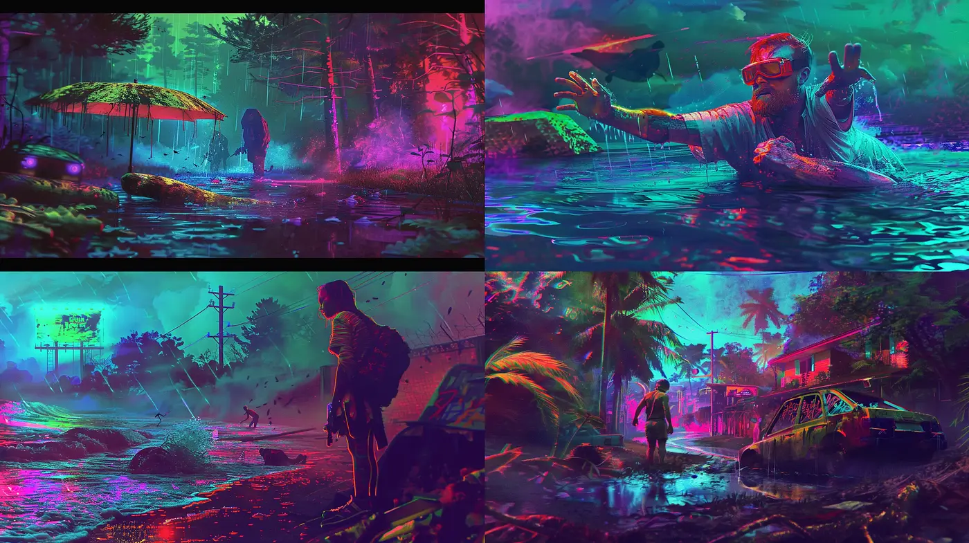 Neon Drenched Cyberpunk Dreamscape - Midjourney sref style