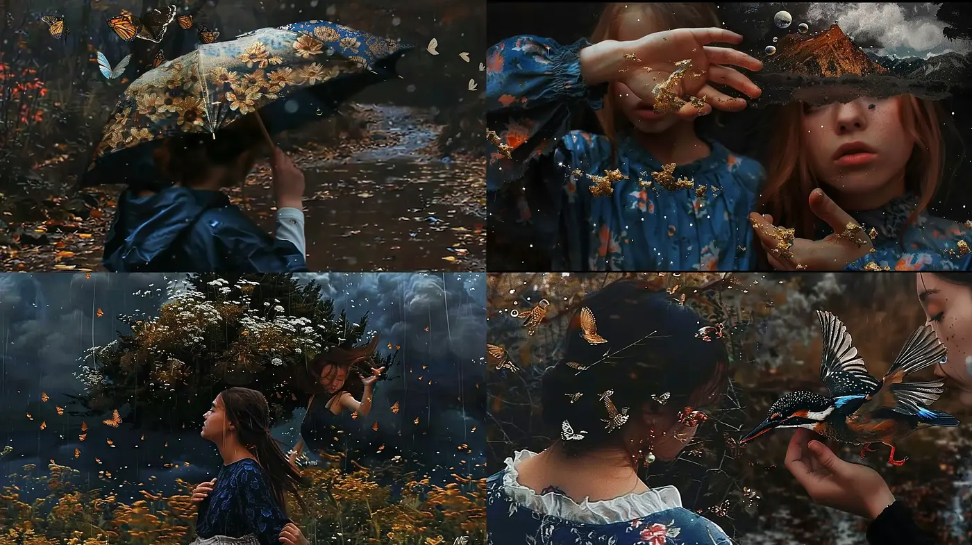 Autumnal Reverie: A Harmonious Blend of Nature and Dreamlike Surrealism - Midjourney sref style