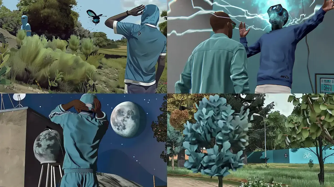 Dynamic and contemplative digital narrative with stylized textures - Midjourney sref style