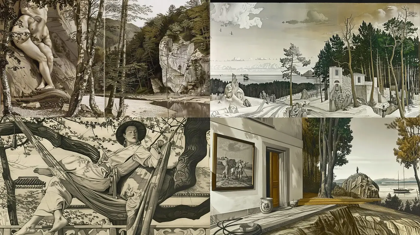 Sepia-Toned Storybook Illustration Homage - Midjourney sref style