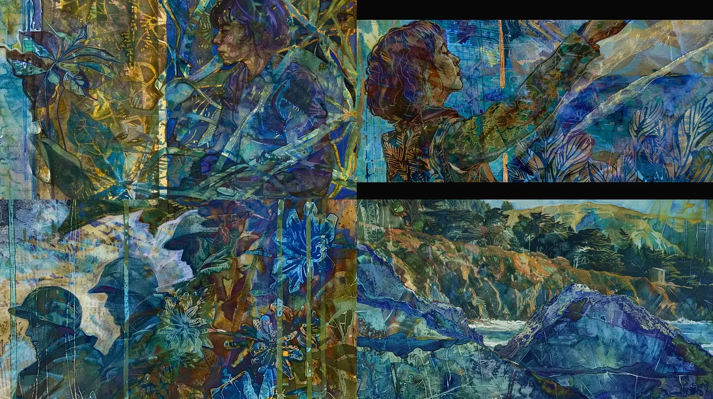 Abstract Botanical Tapestry in Rich Bluish Hues - Midjourney sref style