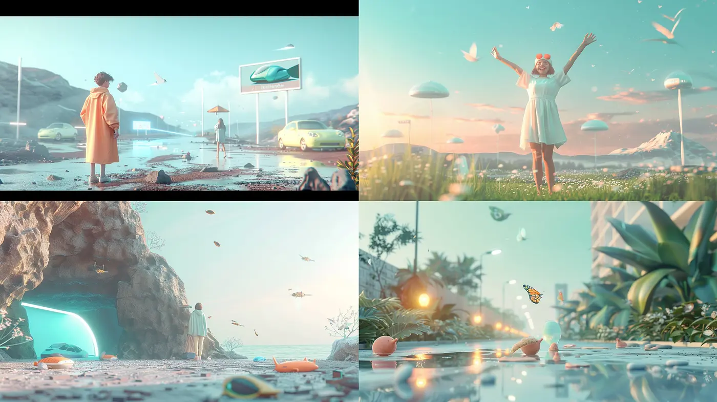 Ethereal Dreamscapes with Soft Pastels and Surreal Sunshine - Midjourney sref style
