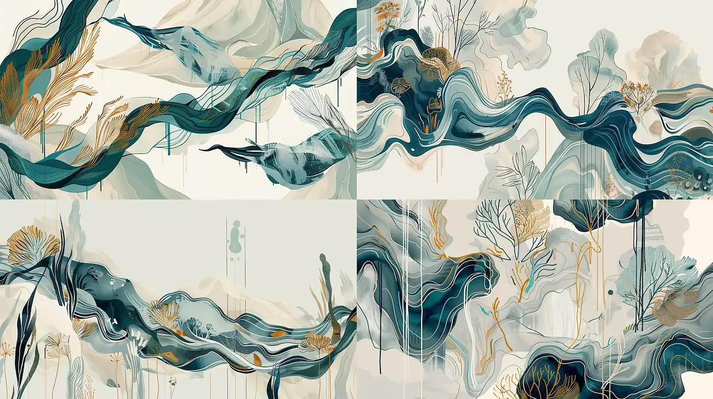 Fluid and Organic Abstract Landscapes with a Serene Quality - Midjourney sref style