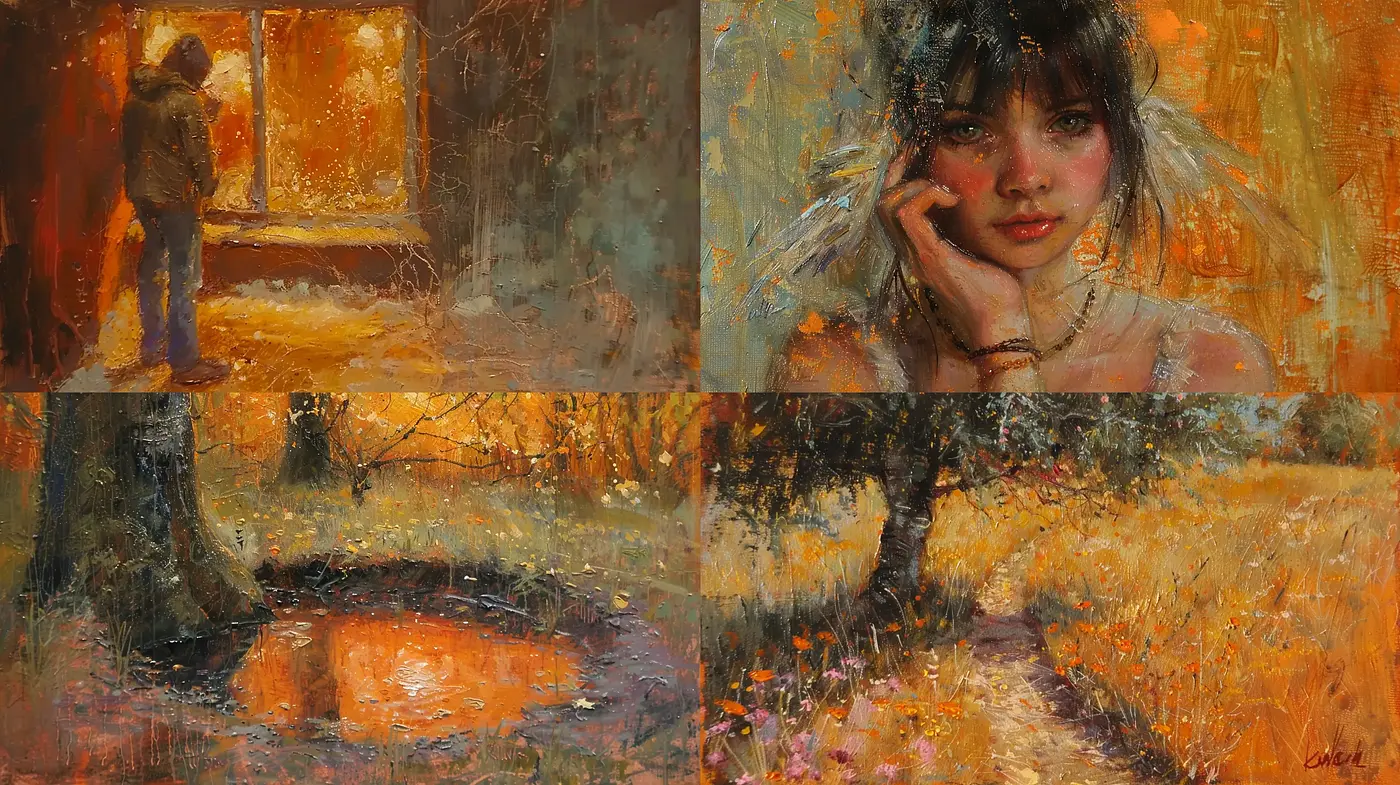 Warm Embrace of Rustic Autumn Hues in Expressive Brushwork - Midjourney sref style