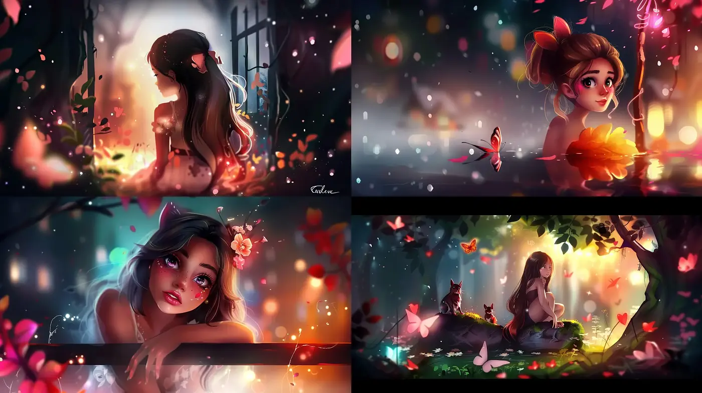 Enchanted Twilight: A Luminescent Palette of Dreamy Anime Elegance - Midjourney sref style