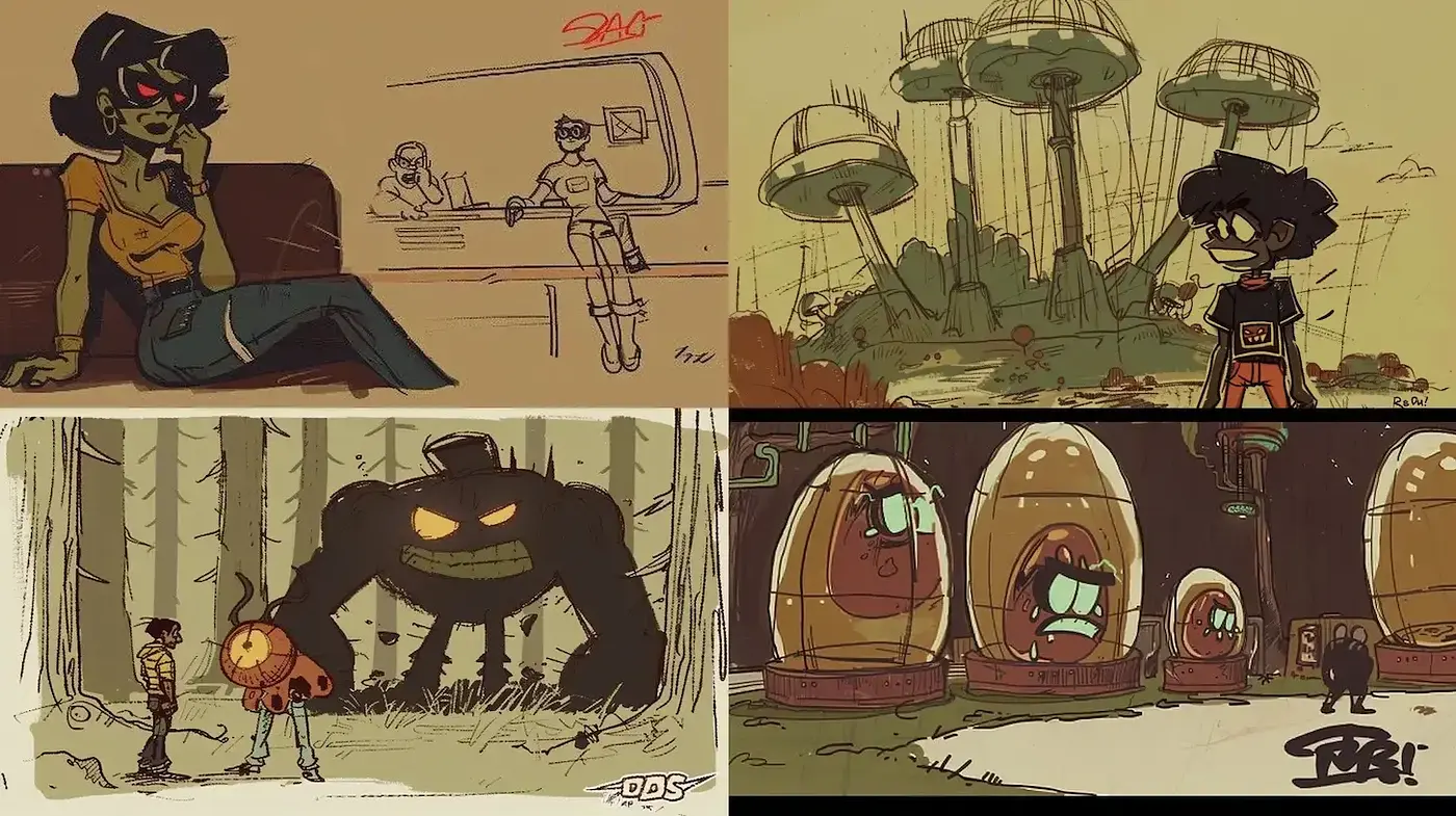 Dynamic blend of retro and whimsical cartoon styles - Midjourney sref style