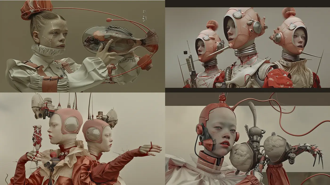 Etherial Mechanica: A Fusion of Avant-Garde Fashion and Surrealist Biomechanics - Midjourney sref style