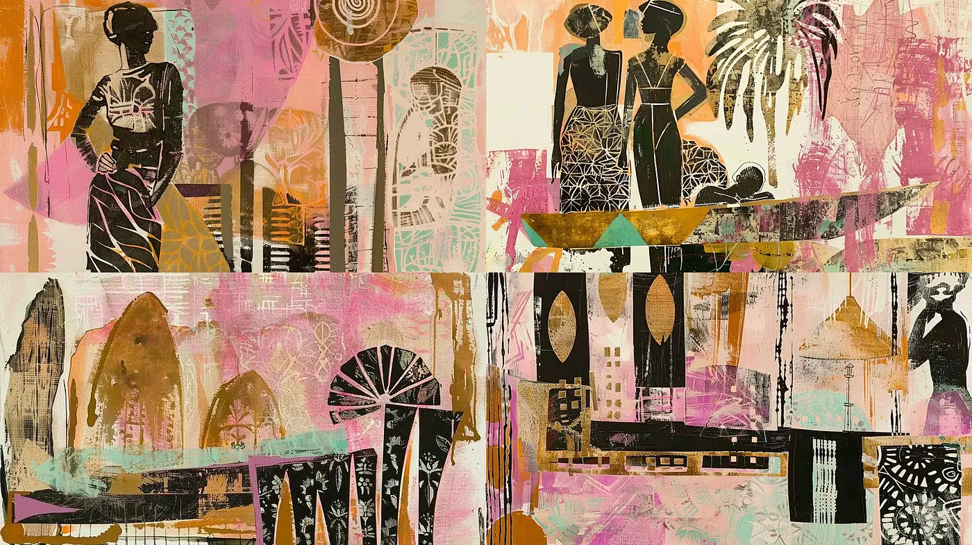 Synthesized Tapestry of Nostalgic Hues: A Fusion of Collage Art with Modernist Influences - Midjourney sref style