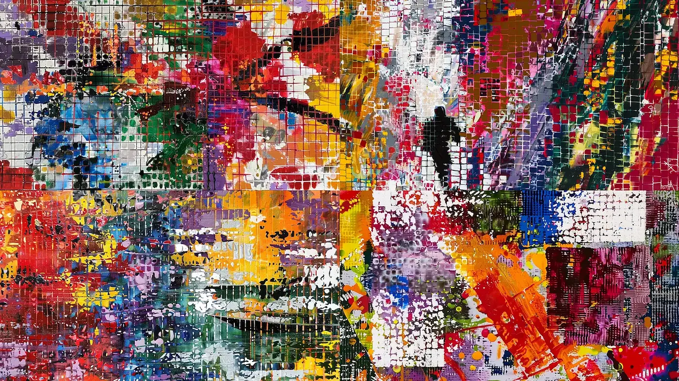 Dynamic Exploration of Abstract Color Interaction with Textured Brushwork - Midjourney sref style