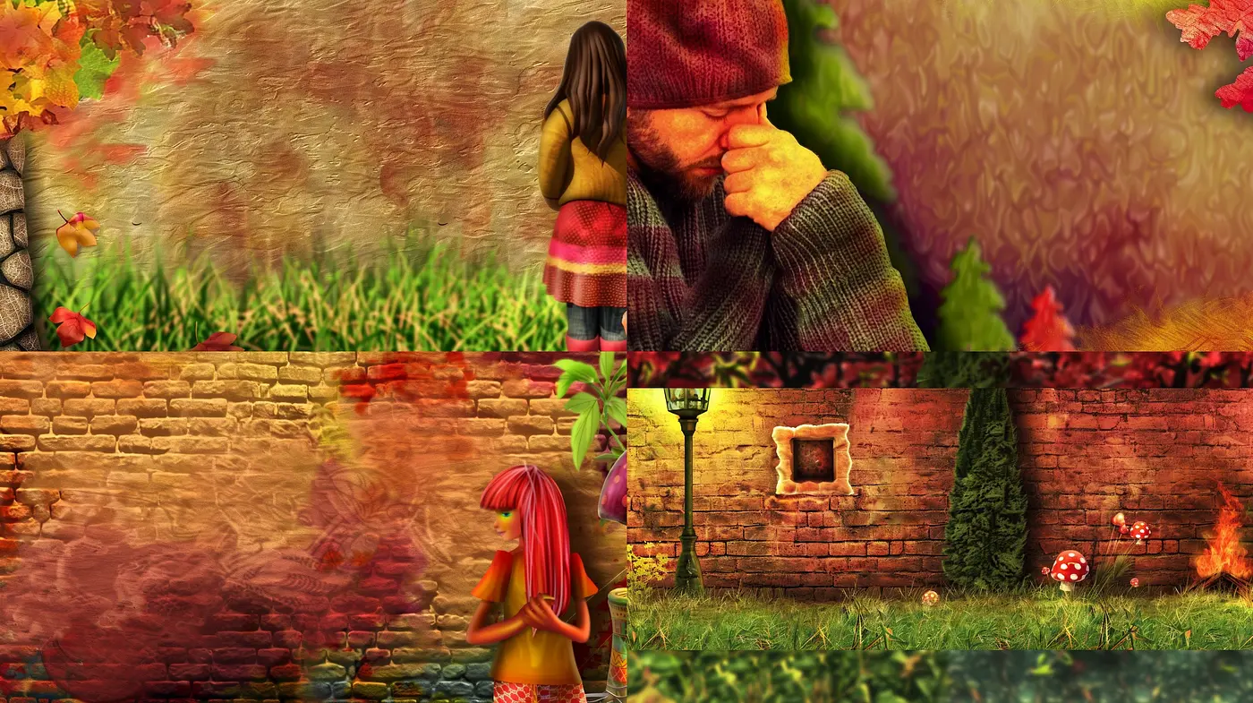 Autumnal Hues and Textured Melancholy in Digital Art - Midjourney sref style