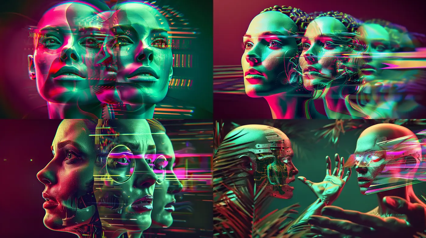 Neon Glitch Cyber Reflections - Midjourney sref style