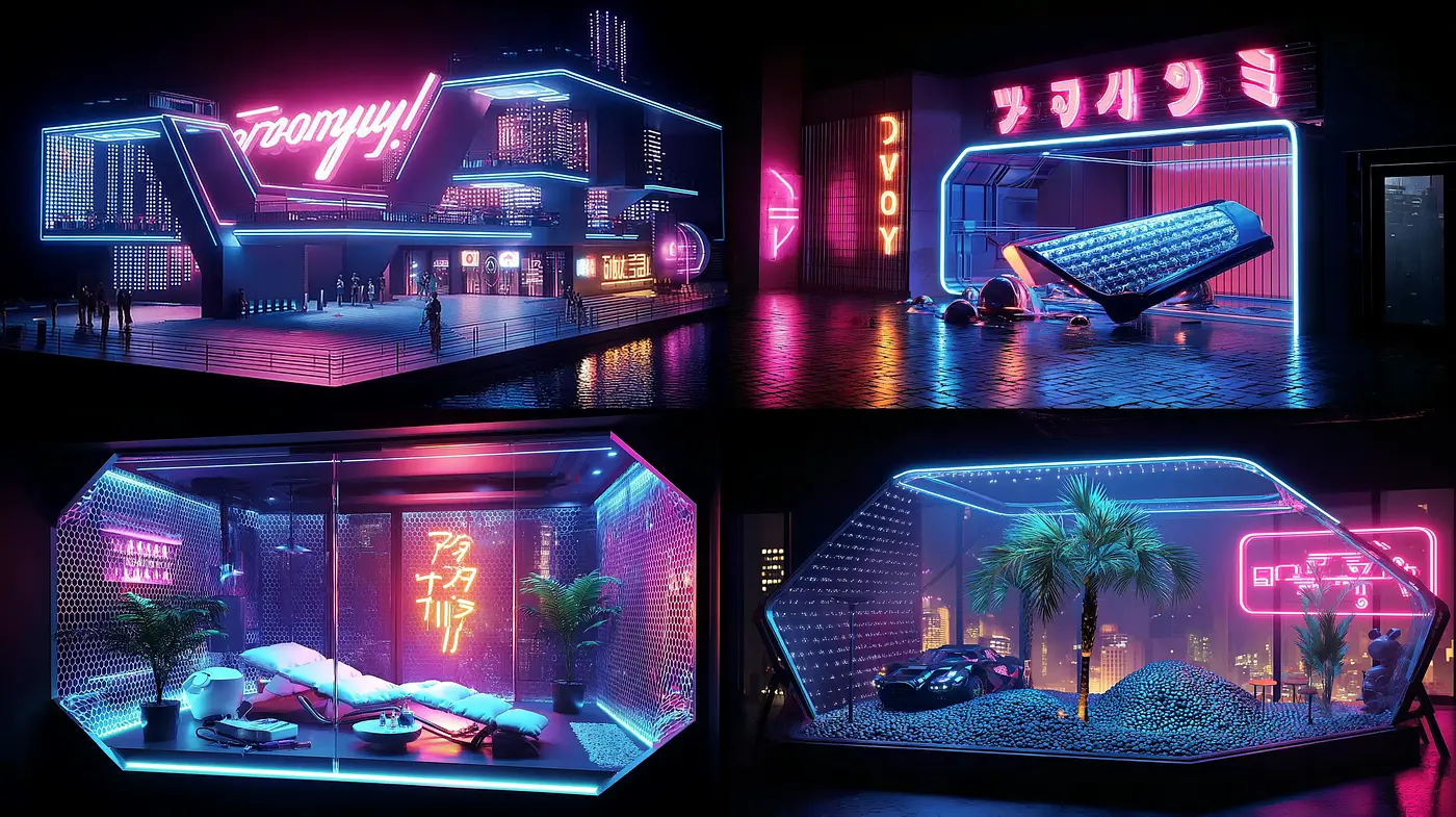 Futuristic Neon Aesthetic with Cyberpunk Influences - Midjourney sref style